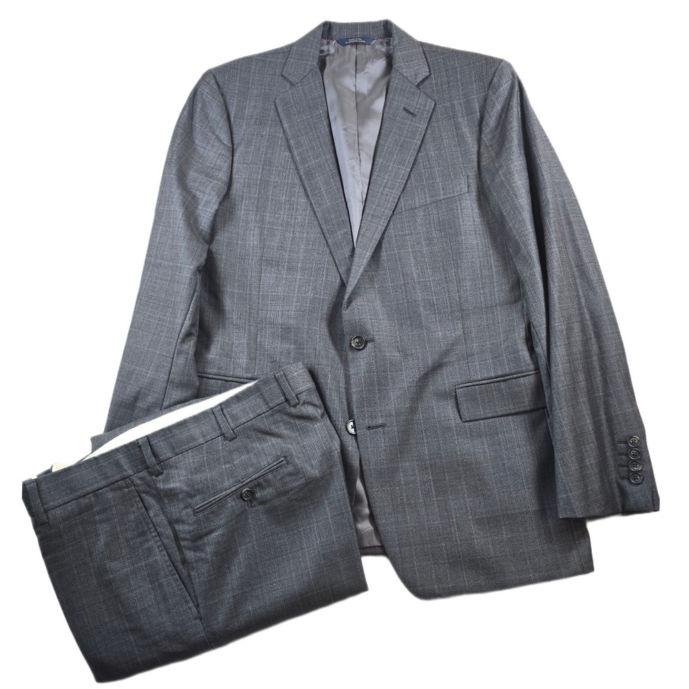 Brooks Brothers Wool Suit Mens 42L 2 Piece 34x31 Grey Glen Plaid Vitale Barberis